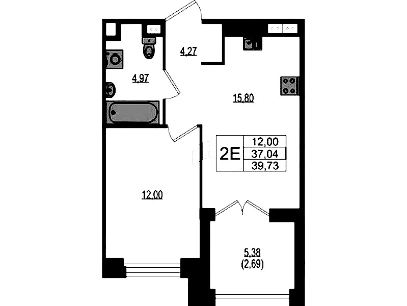 1-комнатная квартира 39.73 м², 3/4 эт., ЖК «Ranta Residence»